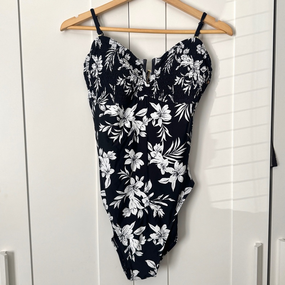 La Vie En Rose Black and White Floral One Piece Swimsuit